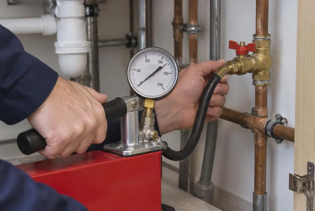 Lekdetectie Maartensdijk – druktest op een waterleiding met een manometer