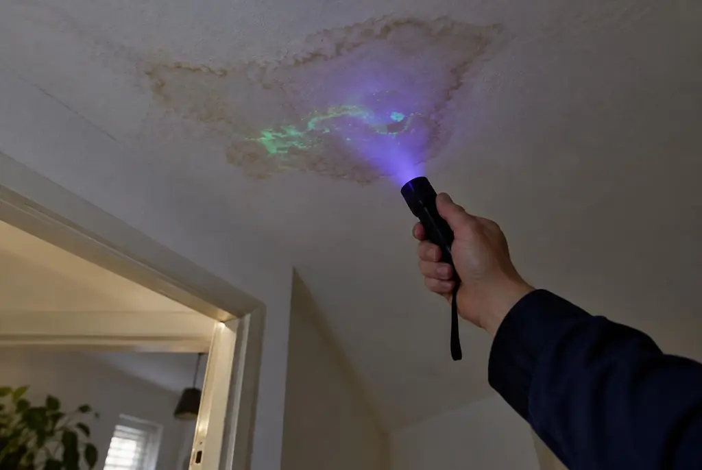 Lekdetectie Maartensdijk – kleurstof controleren op het plafond met uv-licht